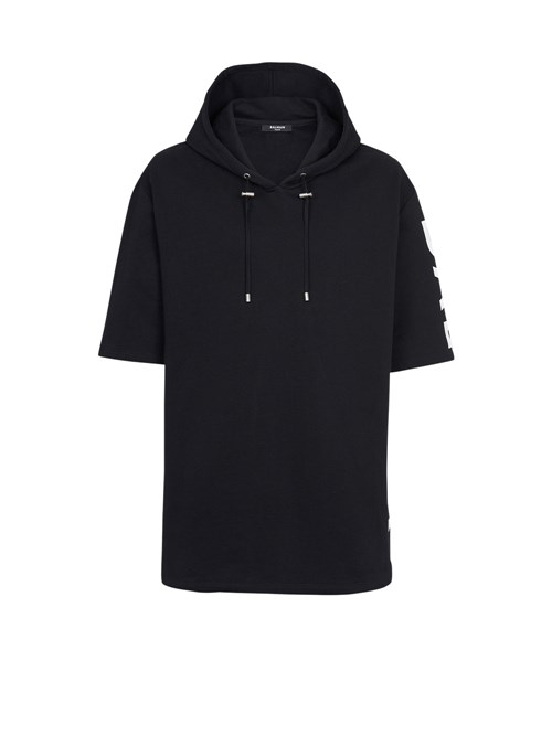 Balmain Oversized Eco-designed Cotton Hooded Sweatshirt With Balmain Logo Print Black | VCPMTIG-54