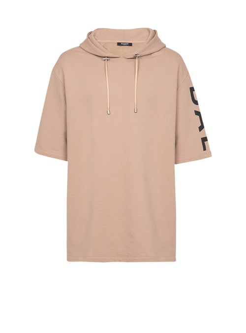 Balmain Oversized Eco-designed Cotton Hooded Sweatshirt With Balmain Logo Print Beige | YXBKIQD-19