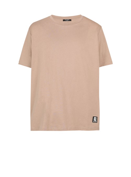 Balmain Oversized Eco-designed Cotton T-shirt With Balmain Logo Print Beige | HCITFSQ-36