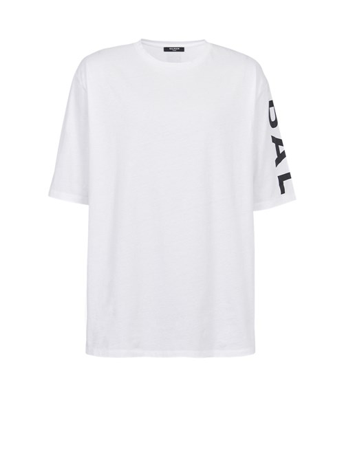 Balmain Oversized Eco-designed Cotton T-shirt With Balmain Logo Print White | NBHYXAU-08