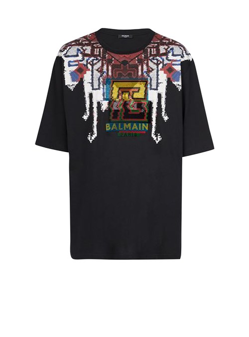 Balmain Oversized Eco-designed Cotton T-shirt With Multicolor Balmain Logo Print Black | NCYFJPE-89