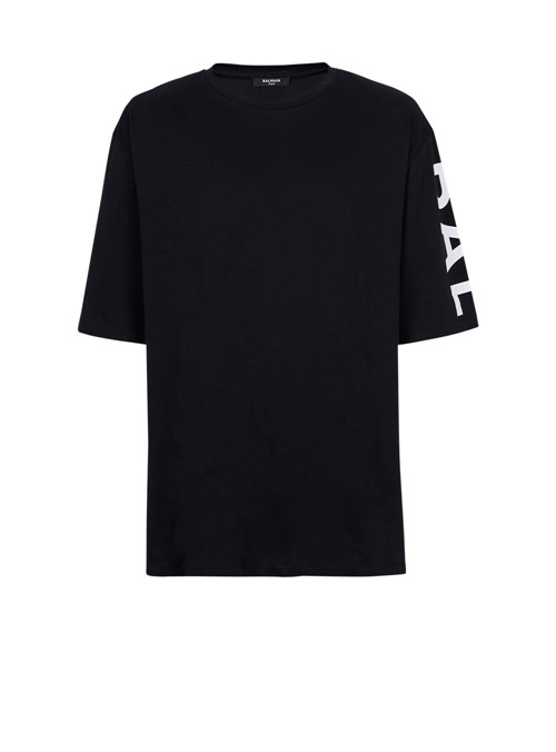 Balmain Oversized Eco-designed Cotton T-shirt With Balmain Logo Print Black | QNTBHJC-73