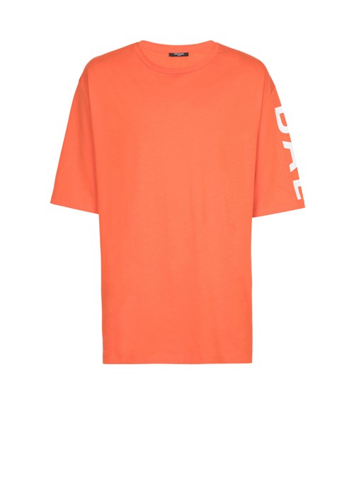 Balmain Oversized Eco-designed Cotton T-shirt With Balmain Logo Print Orange | WMJNTUX-95