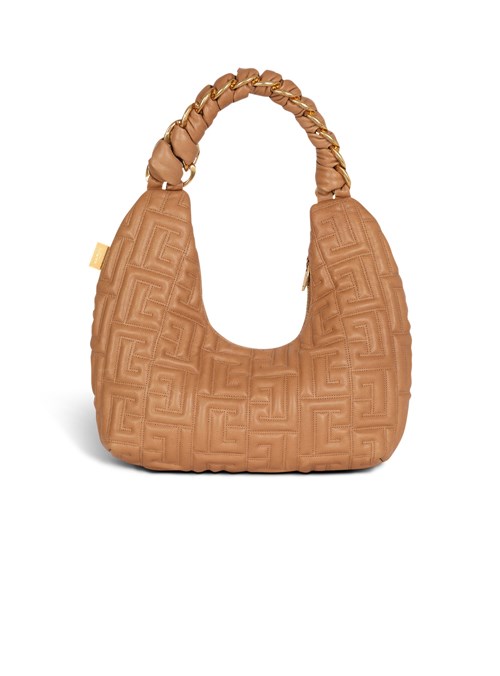 Balmain Quilted Leather Pillow Hobo Bag Beige | EVGPLRT-02