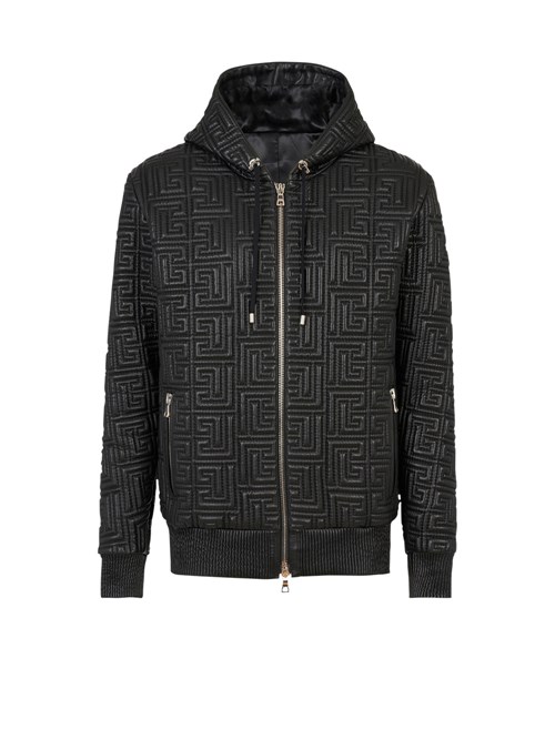 Balmain Quilted Leather Sweatshirt With Balmain Monogram Black | DKCNGHW-90