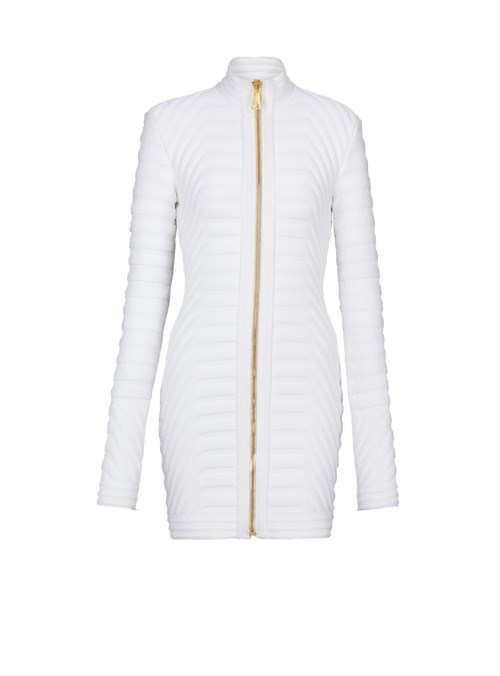 Balmain Quilted Short Knit Dress White | BROENZF-37