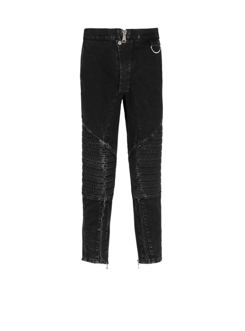 Balmain Ribbed Cotton Slim-fit Jeans Black | CXRHFEG-59