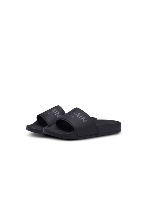 Balmain Sandals Embossed With White Balmain Logo Black | KNOARHE-53