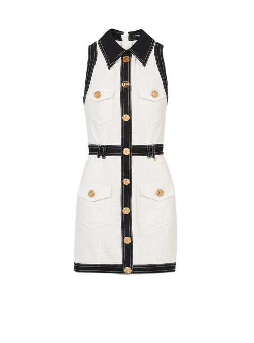 Balmain Short Buttoned Denim Dress White | NUCYIHD-19