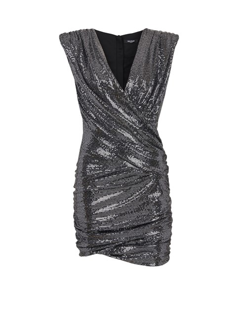 Balmain Short Draped Jersey Dress With Sequins Silver | ESIBQXP-02