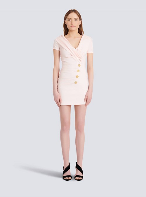 Balmain Short Draped Jersey Off-the-shoulder Dress Pink | TARSOWD-10