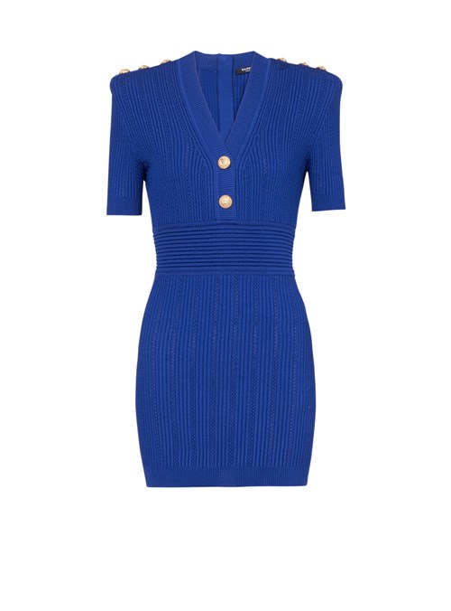 Balmain Short Eco-designed Knit Dress Blue | YVLOACS-85