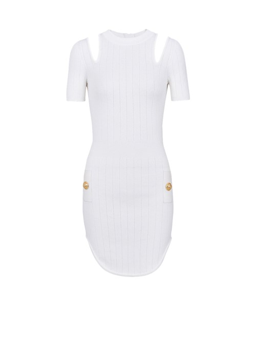 Balmain Short Eco-designed Knit Dress White | KCVUTXO-16