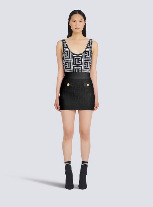 Balmain Short Eco-designed Knit Skirt Black | JRIMZUT-84