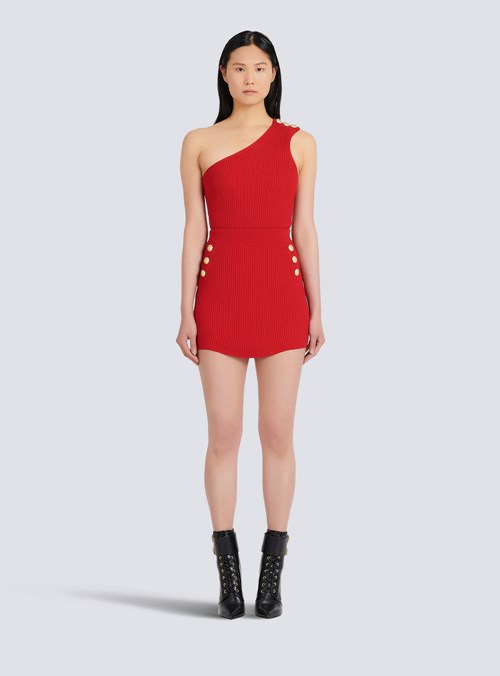 Balmain Short Eco-designed Knit Skirt With Double-buttoned Fastening Red | OGQBNAR-23