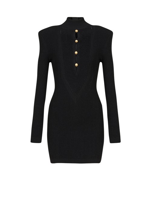 Balmain Short Knit Bib-front Eco-designed Dress Black | LVZYXTJ-30