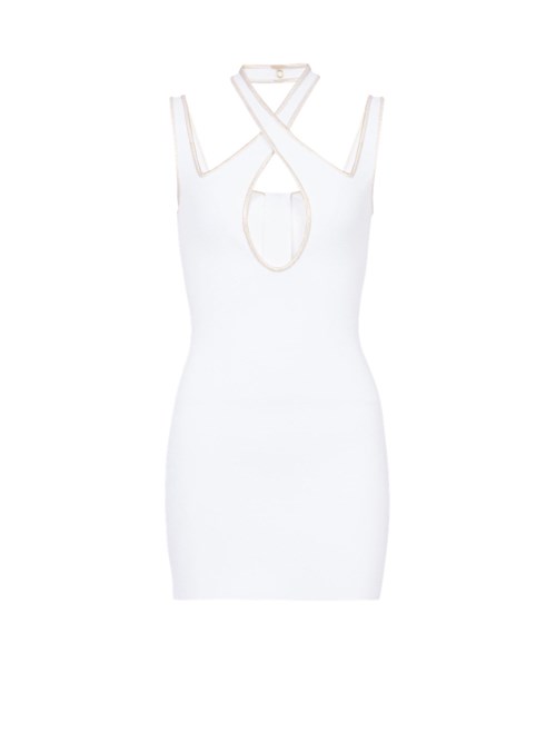 Balmain Short Knit Dress White | DQIBHFA-56