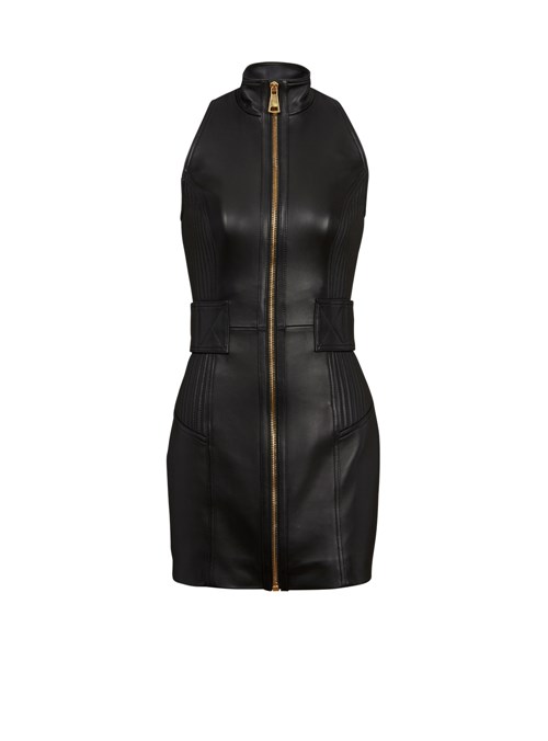 Balmain Short Leather Dress Black | OUGKWFZ-57