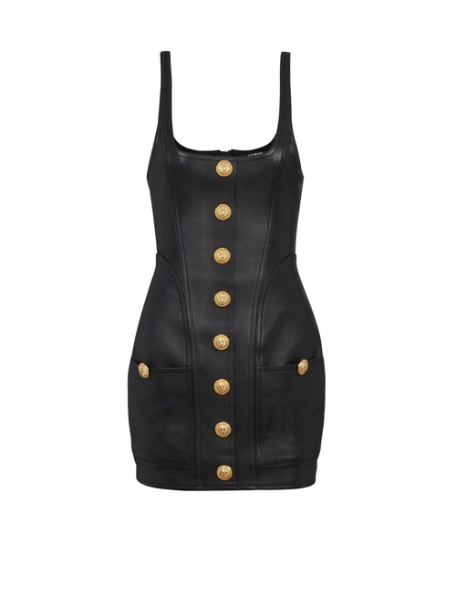 Balmain Short Leather Dress Black | WTHLNFK-28