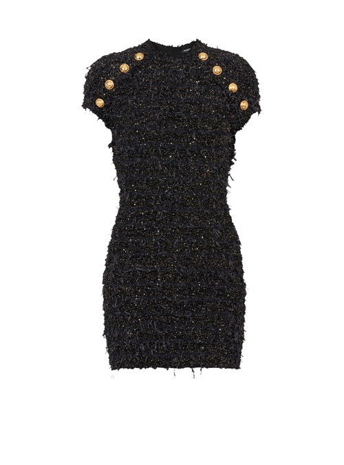 Balmain Short Tweed Dress With Gold-tone Buttons Black | OQRAFPJ-71