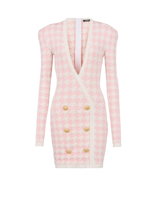 Balmain Short Tweed Dress With Gold-tone Buttons Pink | QXLVITZ-28