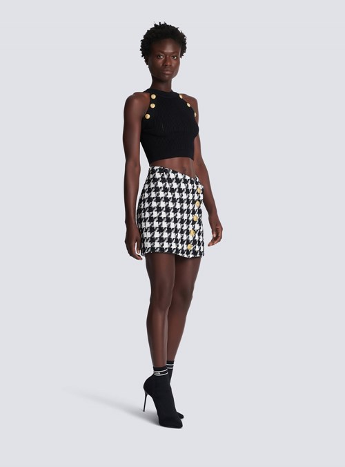 Balmain Short Tweed Skirt Black | HBYNADS-32