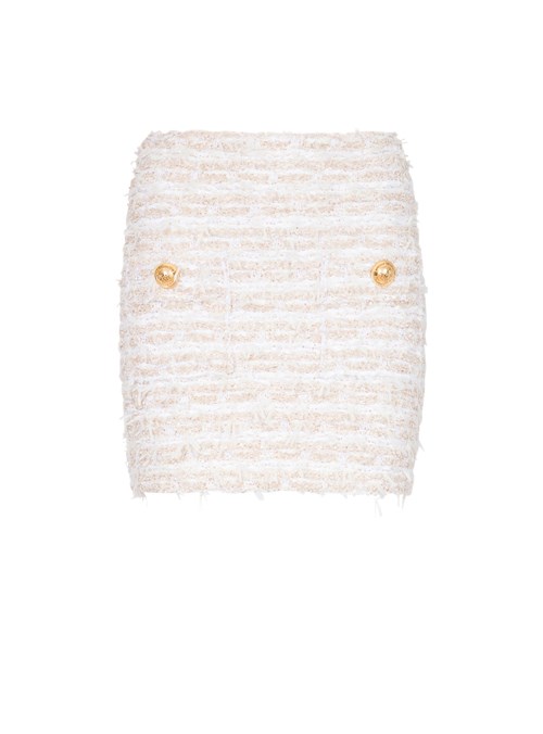 Balmain Short Tweed Skirt White | JNMDXSV-01