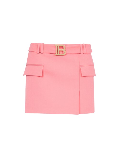 Balmain Short Wool Low-rise Skirt Pink | DNKZSWT-41