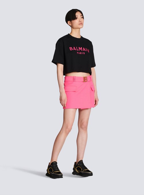 Balmain Short Wool Low-rise Skirt Pink | GCTAMJV-25