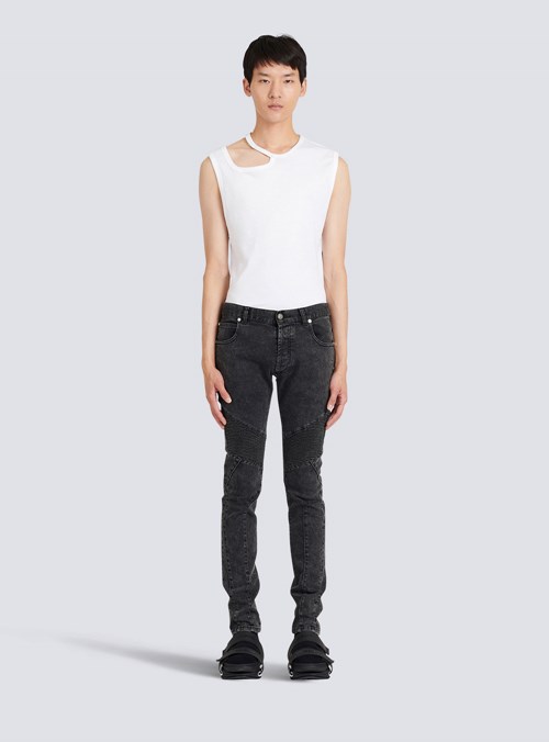 Balmain Slim Cut Cotton Jeans Black | KZISLAU-94