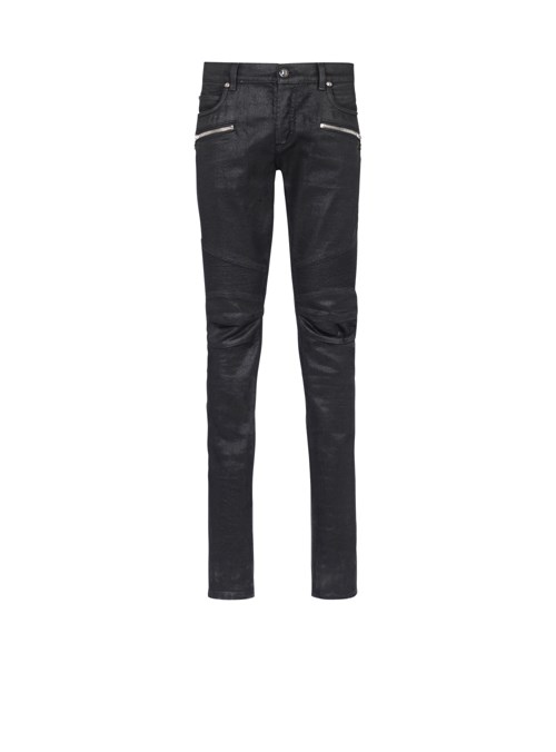 Balmain Slim Cut Ribbed Cotton Jeans Black | VTPQCMA-96