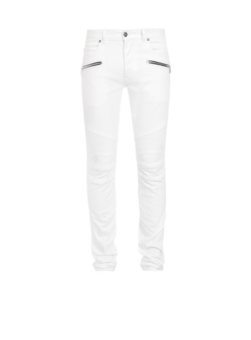 Balmain Slim-cut Cotton Jeans White | TWUEQFM-89