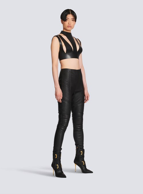 Balmain Slim-fit Leather Trousers Black | HADZLIG-81