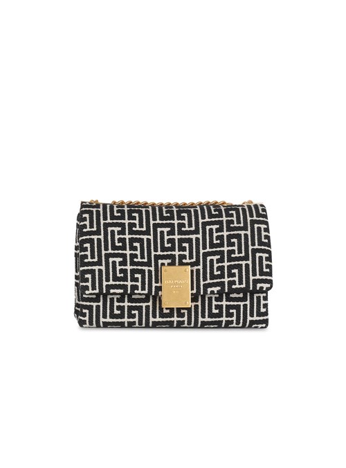 Balmain Small-sized Monogram Jacquard 1945 Soft Bag Black | UFEKSRN-40