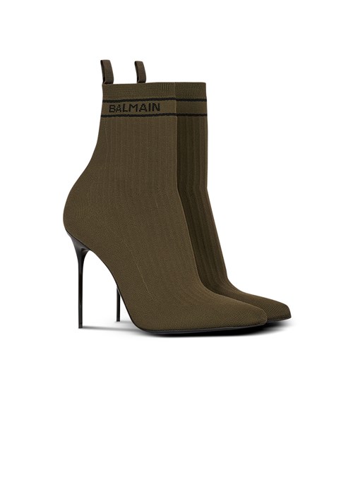 Balmain Stretch Knit Skye Ankle Boots Khaki | YAWIZHN-08