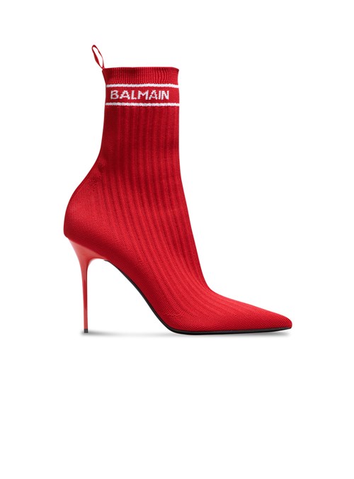 Balmain Stretch Knit Skye Ankle Boots Red | XQMLRFO-42