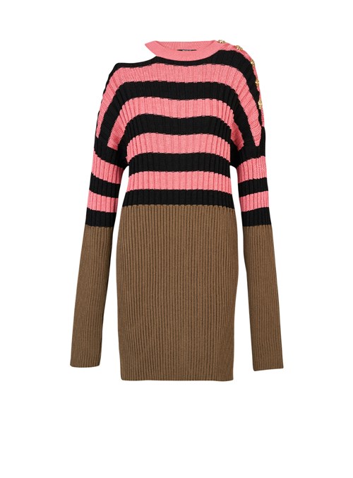 Balmain Striped Eco-designed Wool Dress Multicolor | DLQREKC-39