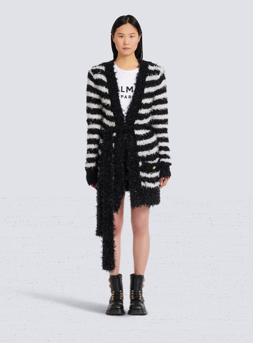 Balmain Striped Knit Cardigan Black | BHCDIML-53