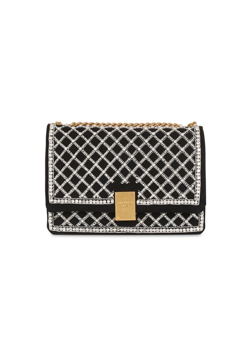 Balmain Suede And Embroidered Pearl 1945 Soft Bag Black | LJTVCBO-04