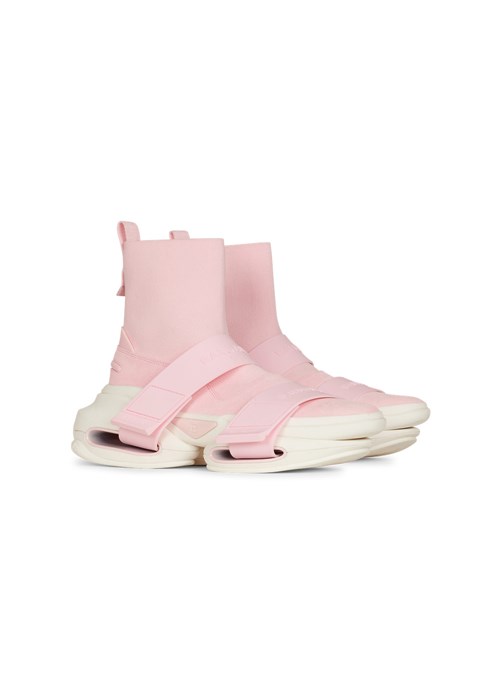 Balmain Suede And Knit B-bold Sneakers With Straps Pink | CWGTBAK-87