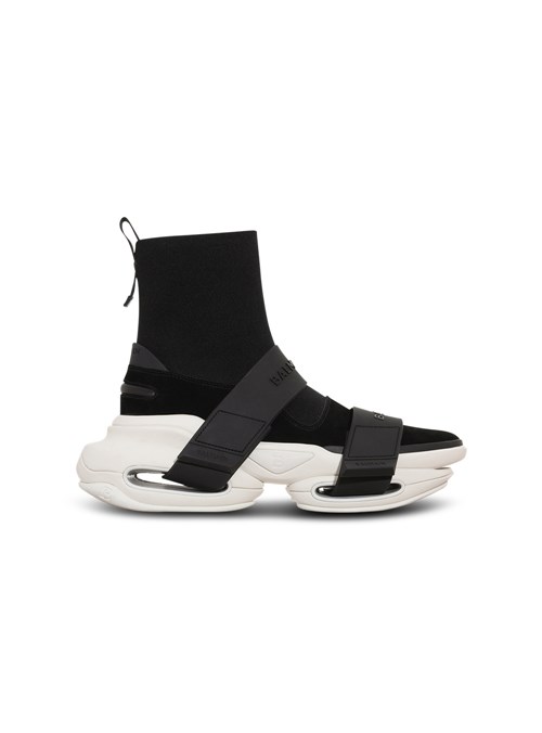 Balmain Suede And Knit B-bold Sneakers With Straps Black | VDAJYGF-92