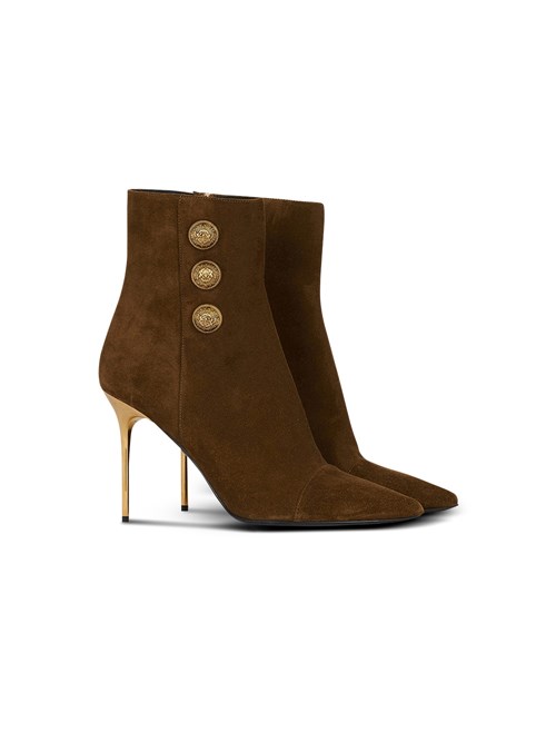 Balmain Suede Roni Ankle Boots Khaki | IUJXWVQ-26