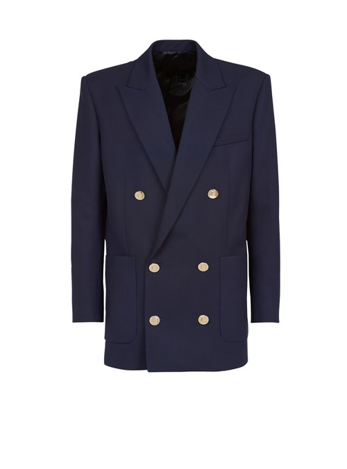 Balmain Twill Blazer With Double-breasted Silver-tone Buttoned Fastening Navy | CBGZDJT-27