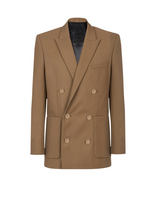 Balmain Twill Blazer With Double-breasted Silver-tone Buttoned Fastening Brown | DTQFXYP-39