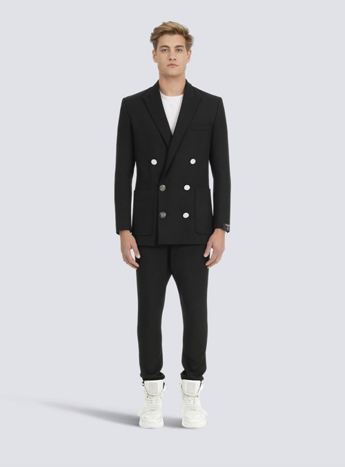 Balmain Twill Blazer With Double-breasted Silver-tone Buttoned Fastening Black | GCPNUSZ-53