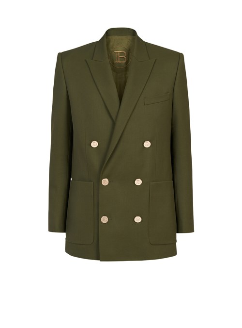 Balmain Twill Blazer With Double-breasted Silver-tone Buttoned Fastening Khaki | KEDVCIB-90