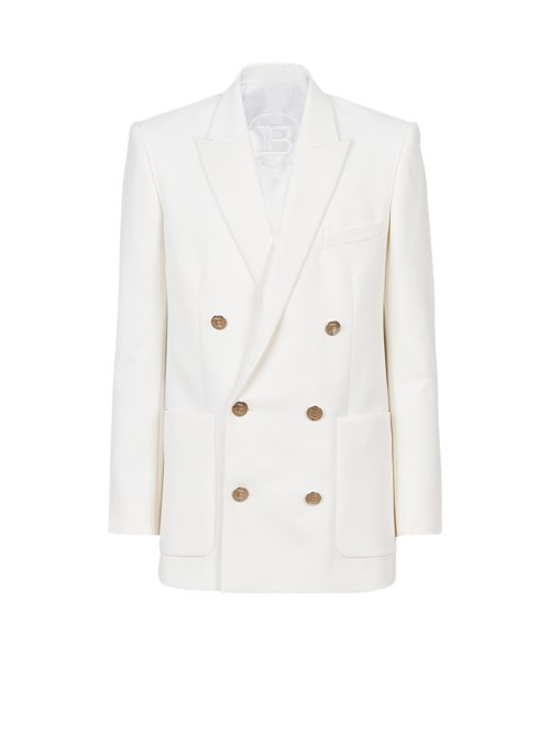 Balmain Twill Blazer With Double-breasted Silver-tone Buttoned Fastening White | XEKZVLR-19