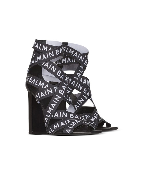 Balmain Union Sandals With Balmain Logo Print Black | CUNWISF-38