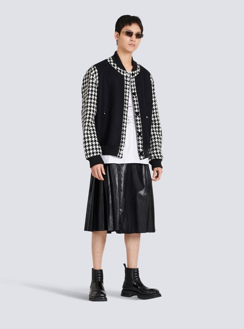 Balmain Unisex - Bomber Jacket With Houndstooth Pattern Black | AVIQRDE-16