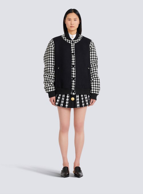 Balmain Unisex - Bomber Jacket With Houndstooth Pattern Black | VSTKGBH-27